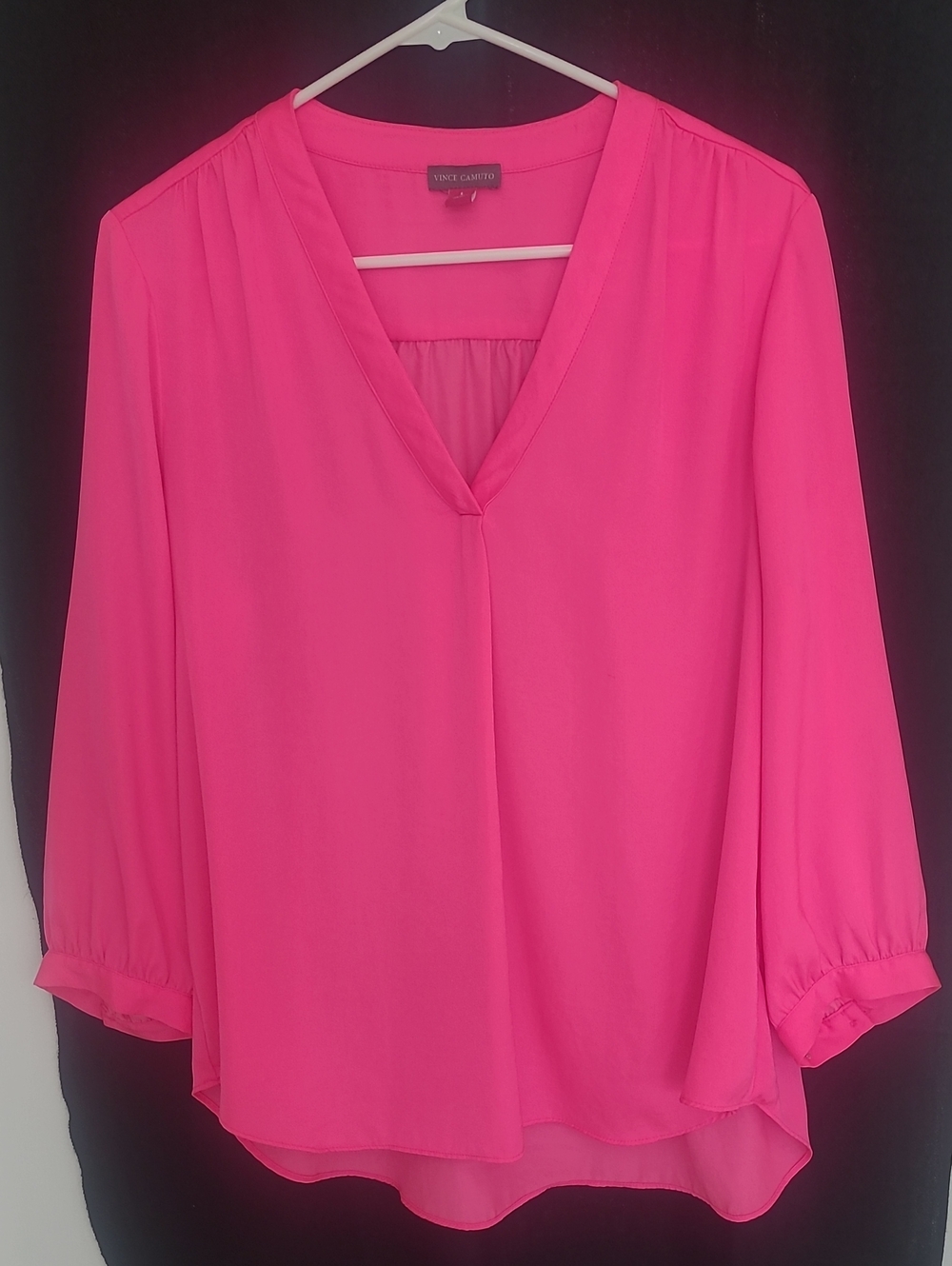 Vince Camuto Hot Pink V-Neck 3/4 Sleeve Blouse Size LG
